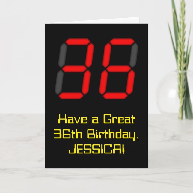 36:e födelsedagen: Red Digital Clock Stil "36" + N Kort (Framsida)