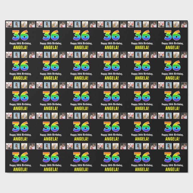 36:e födelsedagen: Regnbåge "36"; Anpassningsbar F Presentpapper (Seam)