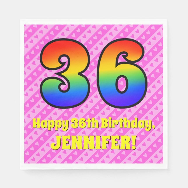 36:e födelsedagen: Rosa Rand & Hearts, regnbåge nr Pappersservett (Framsidan)