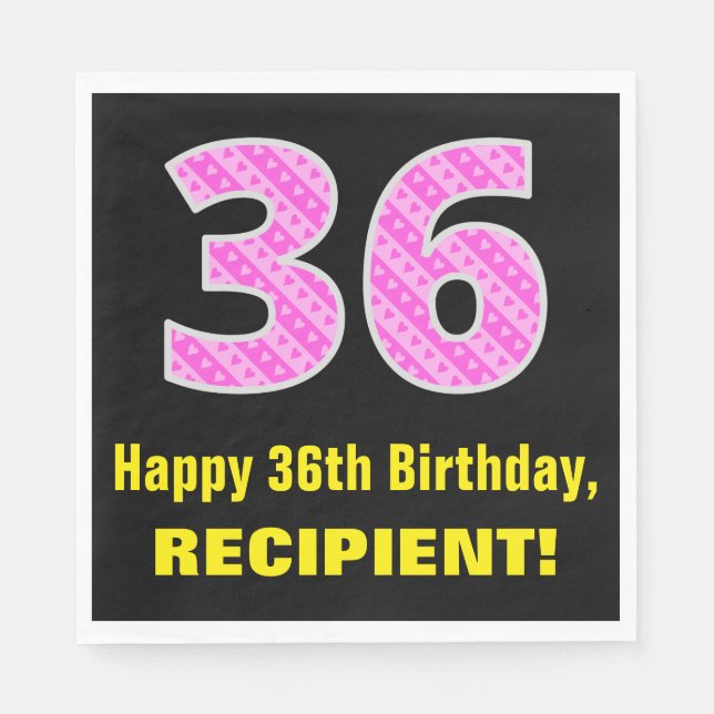 36:e födelsedagen: Rosa Rand och örter "36" + Namn Pappersservett (Framsidan)