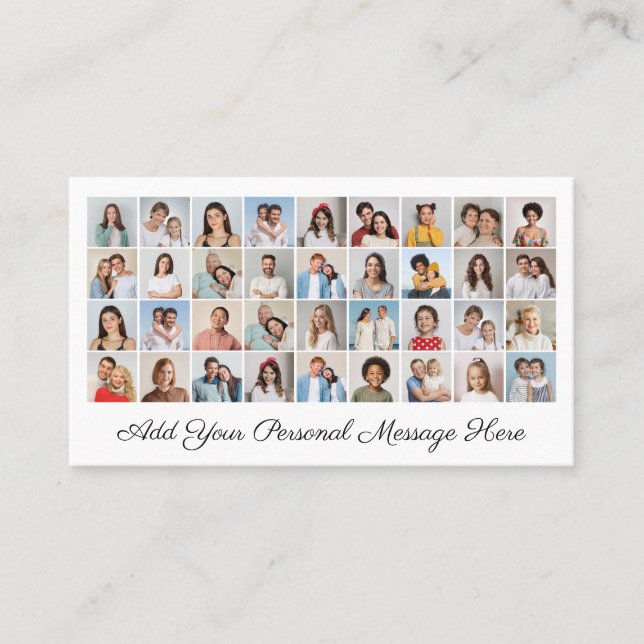 36 Fotocollage Lägg till din hälsning Redigerbar f Visitkort (Framsida)