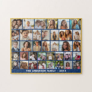 36 Fotokollage - modernt rutnät - blå och guld Pussel