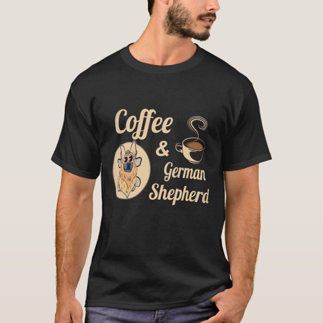 36 Kaffe Och Tysk Schäferhund T Shirt (Framsida)