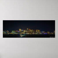 36 tum x 12 tum, Boston Skyline på natten