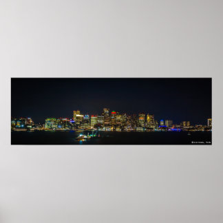 36 tum x 12 tum, Boston Skyline på natten Poster