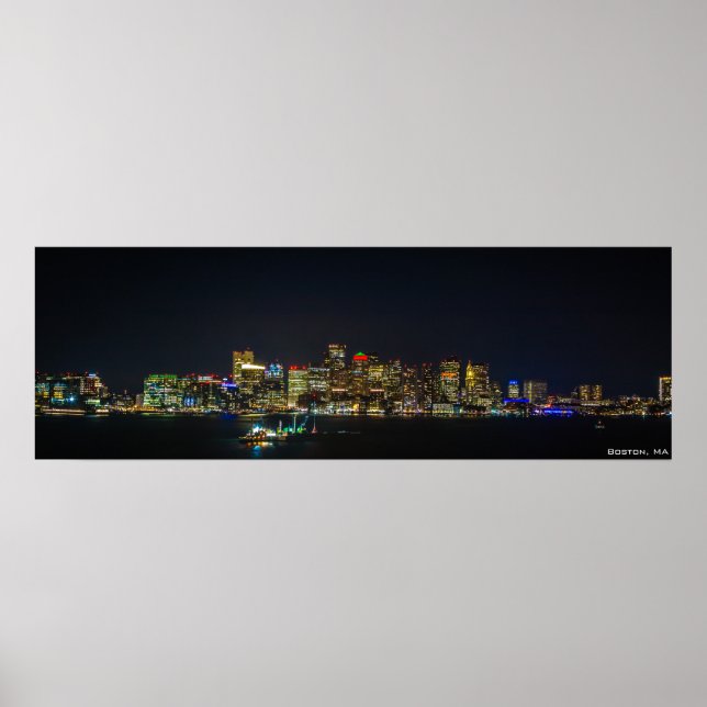 36 tum x 12 tum, Boston Skyline på natten Poster (Framsidan)