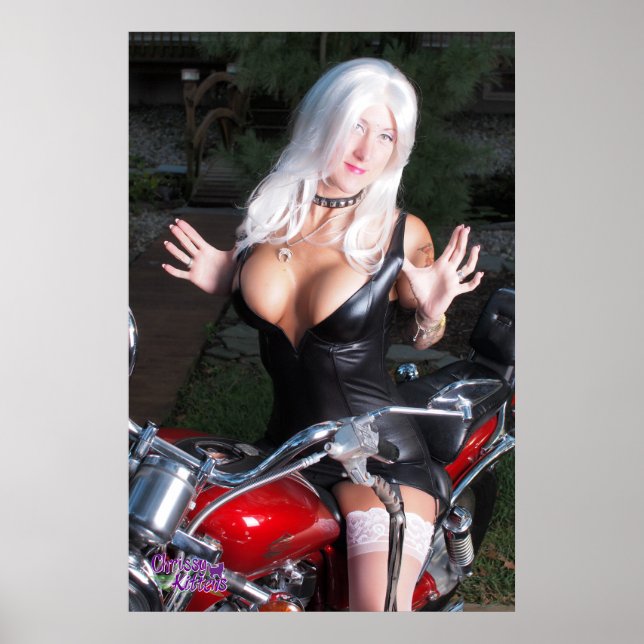 36" x24" Chrissy Kittens Red Motorcyle Poster (Framsidan)
