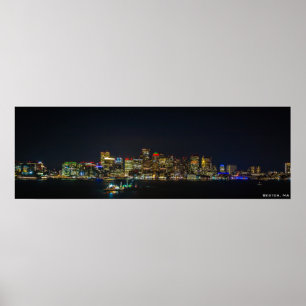 36" x 12", Boston horisont på natten Poster
