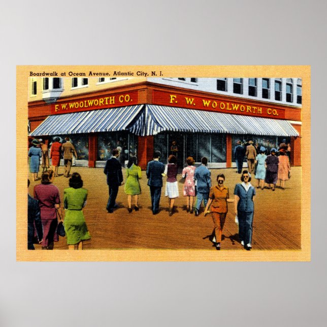 36 x 24 sjöpromenader vid Ocean Avenue Atlantic Ci Poster (Framsidan)