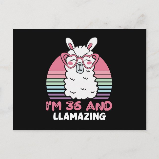 36 Year Old Bday Llamazing 36th Birthday Llama Vykort (Framsida)