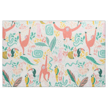 (36in) Djur i Jungle lycklig, ljusa färger mönster