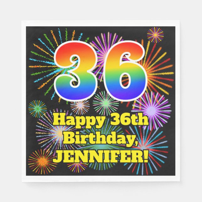 36th Birthday: Fun Fireworks Pattern + Rainbow 36 Pappersservett (Framsidan)