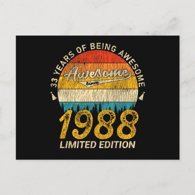 37 År Gammal 1988 Retro Awesome 37-årspresent Vykort (Framsida)