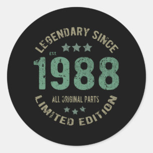37-åriga dagen 1988 Legend 37:e födelsedagspresent Runt Klistermärke