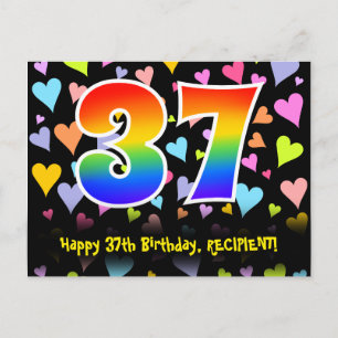 37-årsdag: Roligt hjärtmönster, regnbåge 37 Vykort