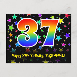 37-årsdag: Roligt stjärnmönster, regnbåge 37, namn Vykort
