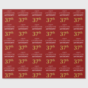 37:e födelsedag: Elegant, rött, Faux Guld-utseende Presentpapper