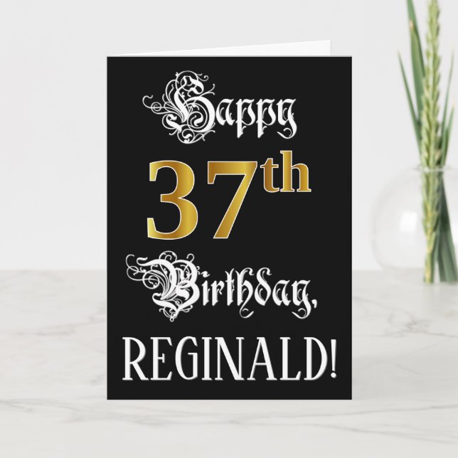 37:e födelsedag - Finare-skript; Faux Guld Titta;  Kort (Framsida)