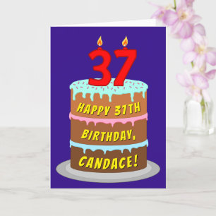 37:e födelsedag: Roligt Cake and Candles + Custom Kort