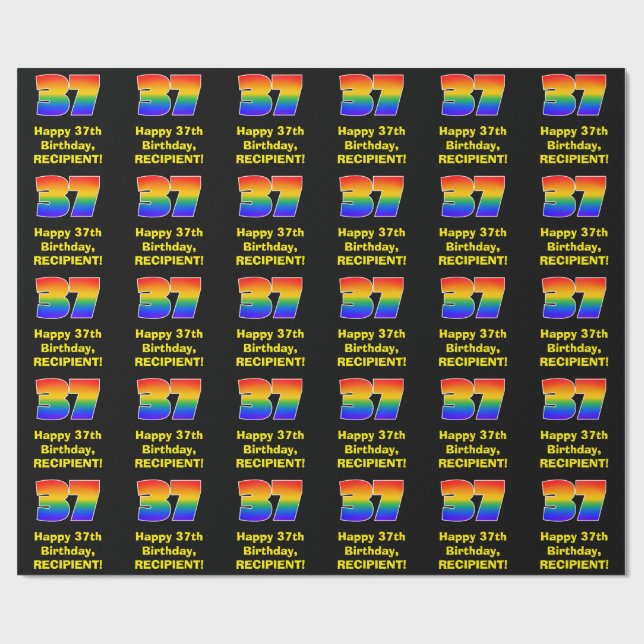 37:e födelsedag: Roligt, färgstark regnbåge inspir Presentpapper (Platt)