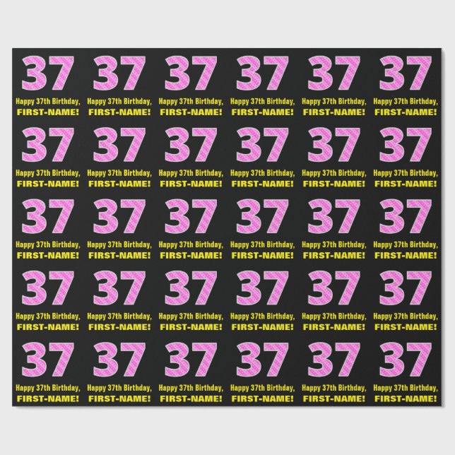 37:e födelsedag: Rosa Rand och örter "37" + Namn Presentpapper (Platt)