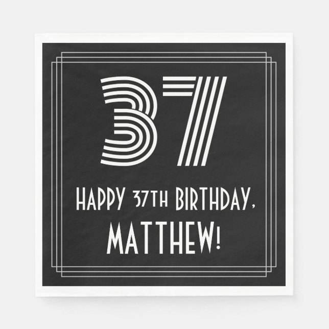 37:e födelsedagen: Art Deco Inspired Titta "37" +  Pappersservett (Framsidan)