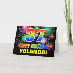 37:e födelsedagen: Fet, Roligt, Fireworks, Regnbåg Kort