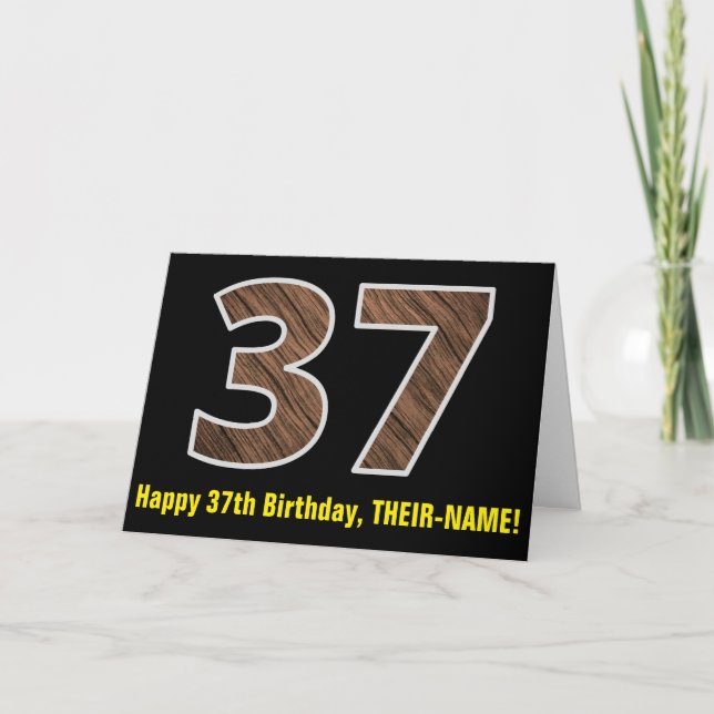 37:e födelsedagen: Namn + Faux Wood Grain Mönster  Kort (Framsida)