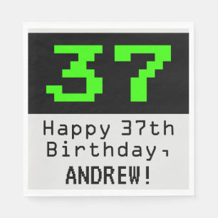 37:e födelsedagen - Nerdy/Geeky Stil "37" och Namn Pappersservett