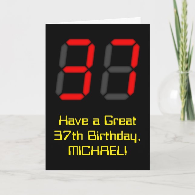 37:e födelsedagen: Red Digital Clock Stil "37" + N Kort (Framsida)