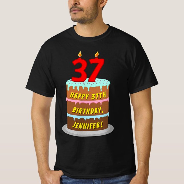 37:e födelsedagen - Roligt Cake & Candles, med ege T Shirt (Framsida)