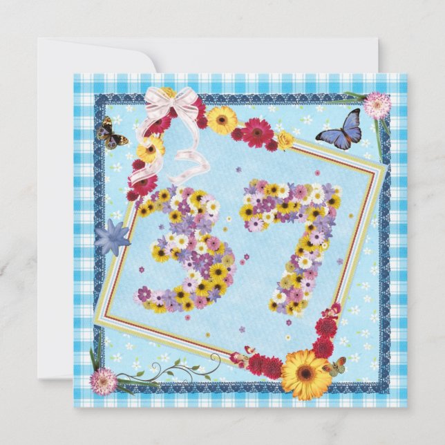 37:e Födelsedagsfest inbjudan-blommor,fjärilar Inbjudningar (Framsida)