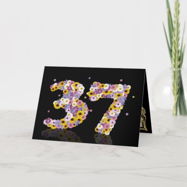 37:e födelsedagskort med brev i blommor kort (Framsida)