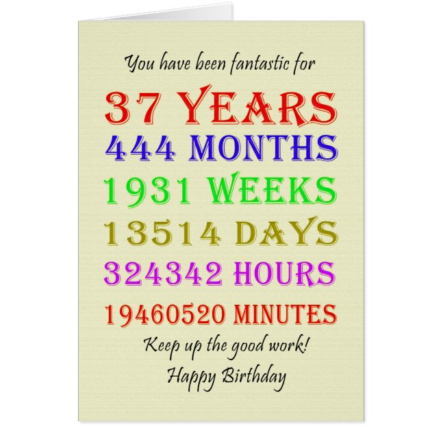 37:e födelsedagsmilstolpar hälsningskort (Framsidan)