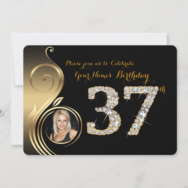 37:e,Inbjudan till födelsedag,Nummerdiameter,Foto  Inbjudningar (Framsida)