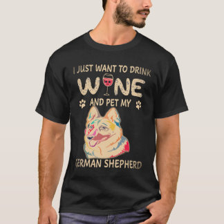 37 Jag vill bara dricka vin och smeka min tyska va T Shirt