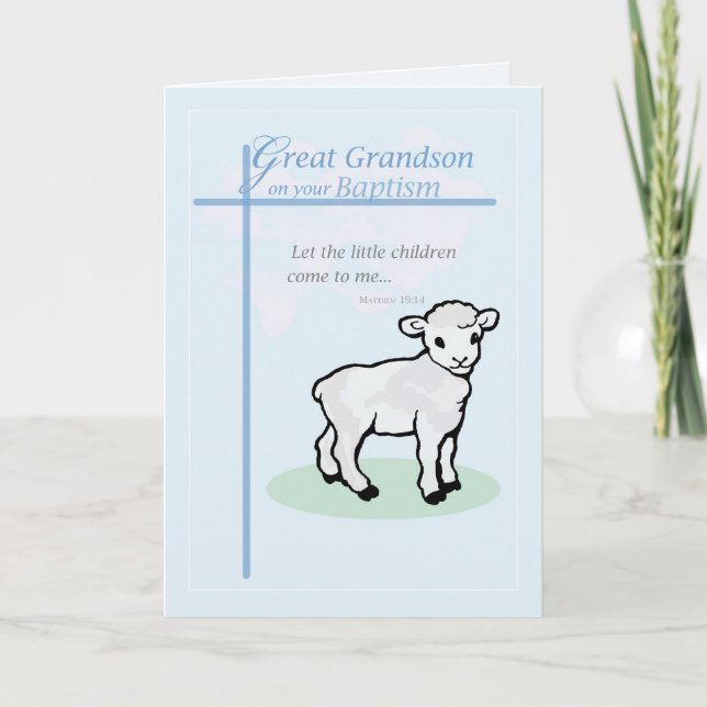3875 Underbar Grandson Baptism Boy Lamb Kort (Framsida)