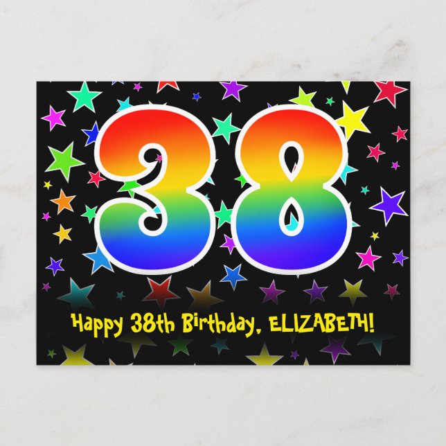 38-årsdag: Roliga stjärnor Mönster, Regnbåge 38, N Vykort (Framsida)