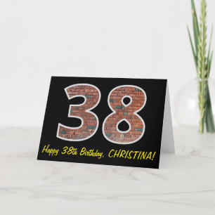 38-årsdag - Tegelväggmönster "38" med namn Kort