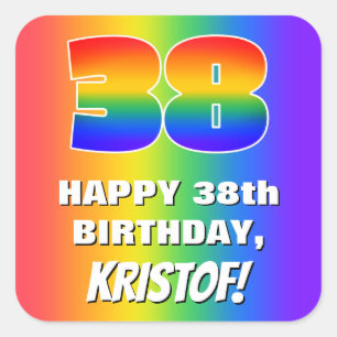 38:e födelsedag: färgstark, Roligt Rainbow Mönster Fyrkantigt Klistermärke