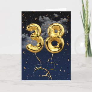 38:e födelsedag Guld Mylar Balloon and Confetti Ca Kort