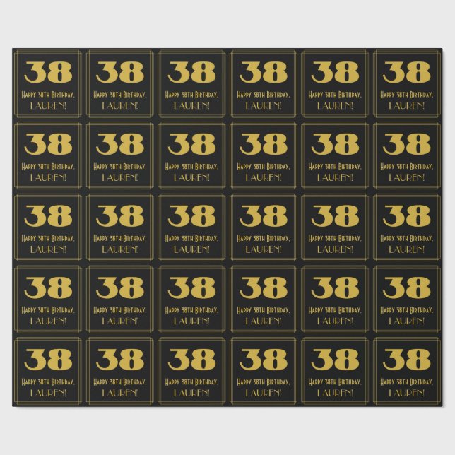 38:e födelsedagen - Art Deco Inspired Titta "38" o Presentpapper (Seam)
