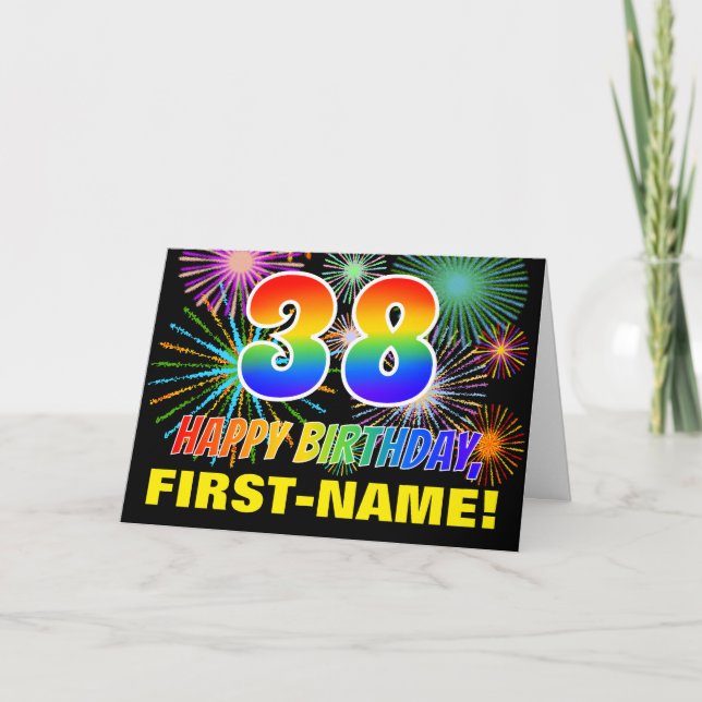 38:e födelsedagen: Fet, Roligt, Fireworks, Regnbåg Kort (Framsida)