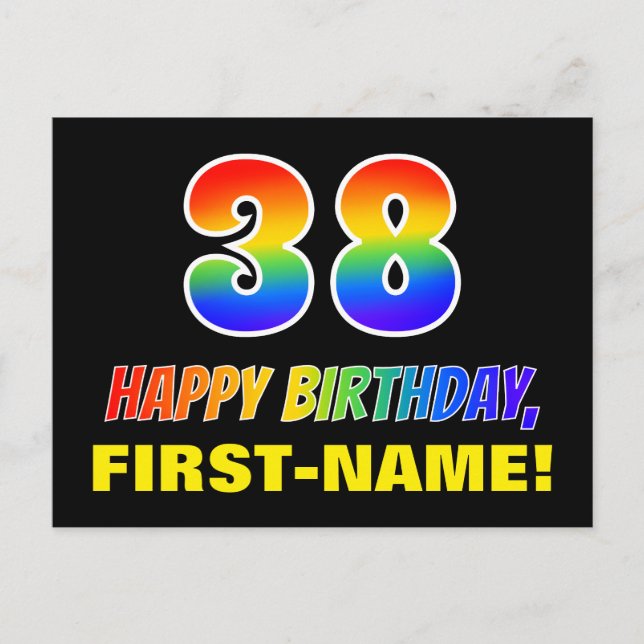 38:e födelsedagen: Fet, Roligt, Simple, Regnbåge 3 Vykort (Framsida)