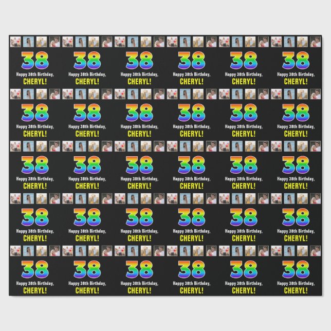 38:e födelsedagen: Regnbåge "38"; Anpassningsbar F Presentpapper (Seam)