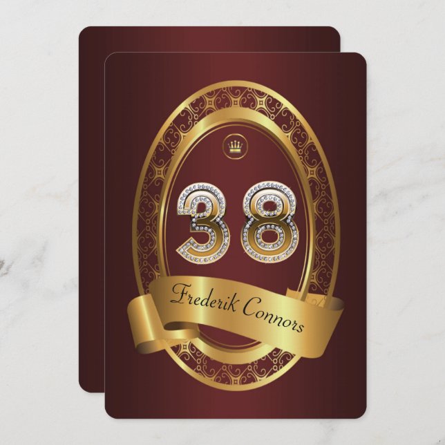 38:e,födelsedagsfest kvinna man,elegant färg inbjudningar (Fram/baksida)