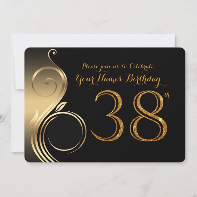 38:e,Födelsedagsinbjudan,Nummer Glitter Guld,Foto Inbjudningar (Framsida)