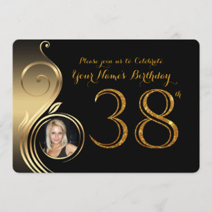 38:e,Födelsedagsinbjudan,Nummer Glitter Guld,Foto Inbjudningar