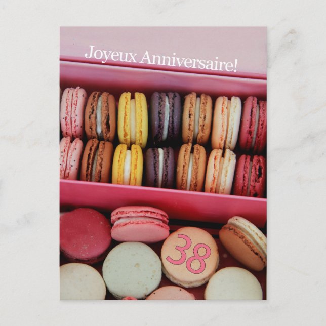 38:e Fransken Birthday Macaron-Joyeux Anniversaire Vykort (Framsida)