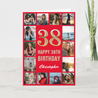 38:e Grattis på födelsedagen Red and Guld Photo Co Kort